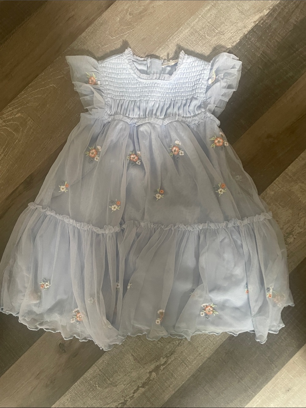 Marks & Spencer Pale Blue Floral Embroidered Tulle Dress for Girls